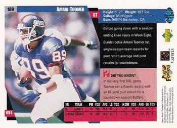 1997 Collector's Choice #189 Amani Toomer Back