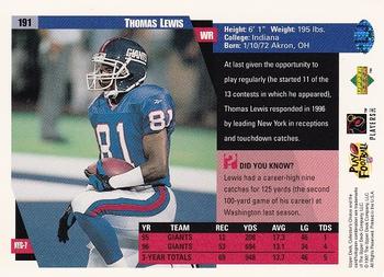 1997 Collector's Choice #191 Thomas Lewis Back