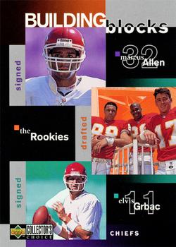1997 Collector's Choice #364 Kevin Lockett / Tony Gonzalez / Pat Barnes / Derrick Thomas / Greg Hill / Elvis Grbac / Marcus Allen Front