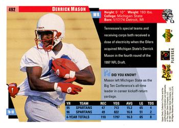 1997 Collector's Choice #492 Derrick Mason Back