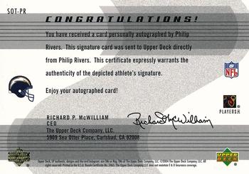 2004 SP Authentic - Sign of the Times #SOT-PR Philip Rivers Back