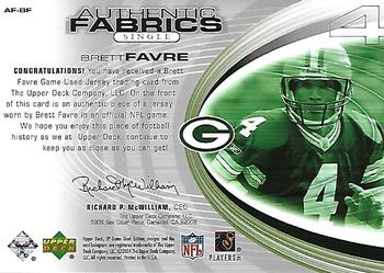 2004 SP Game Used - Authentic Fabrics #AF-BF Brett Favre Back