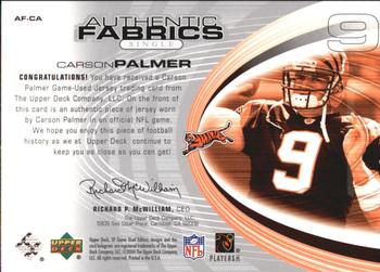 2004 SP Game Used - Authentic Fabrics #AF-CA Carson Palmer Back