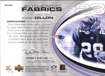 2004 SP Game Used - Authentic Fabrics #AF-CD Corey Dillon Back