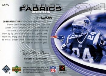 2004 SP Game Used - Authentic Fabrics #AF-TL Ty Law Back
