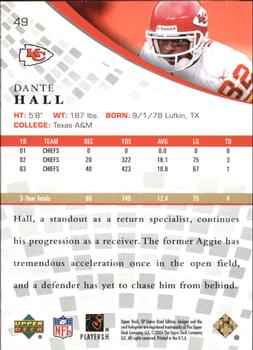 2004 SP Game Used - Gold #49 Dante Hall Back