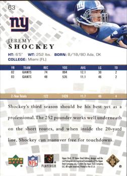 2004 SP Game Used - Gold #63 Jeremy Shockey Back