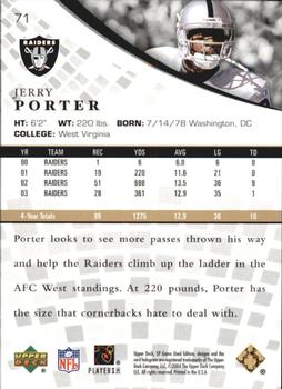 2004 SP Game Used - Gold #71 Jerry Porter Back