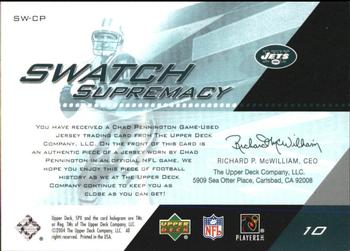 2004 SPx - Swatch Supremacy #SW-CP Chad Pennington Back