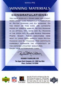 2004 SPx - Winning Materials Autographs #WMA-PE Peyton Manning / Eli Manning Back