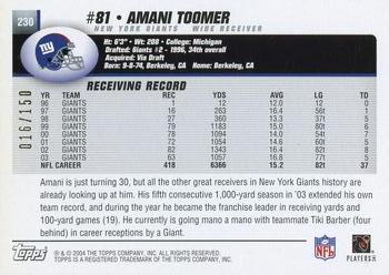 2004 Topps - Black #230 Amani Toomer Back