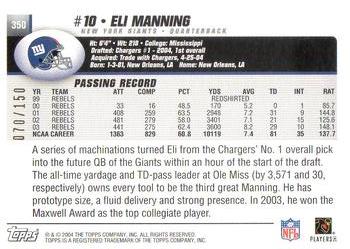2004 Topps - Black #350 Eli Manning Back