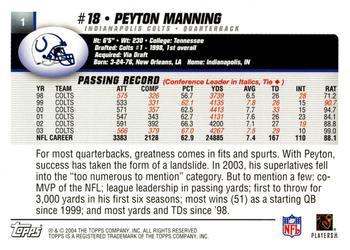 2004 Topps - Topps Collection #1 Peyton Manning Back