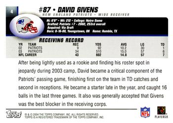 2004 Topps - Topps Collection #4 David Givens Back