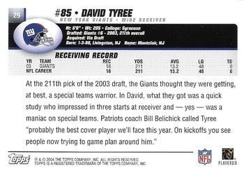 2004 Topps - Topps Collection #29 David Tyree Back
