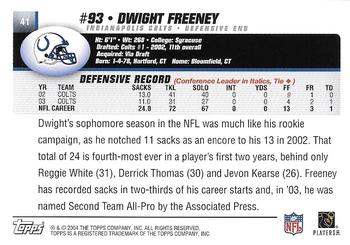 2004 Topps - Topps Collection #41 Dwight Freeney Back