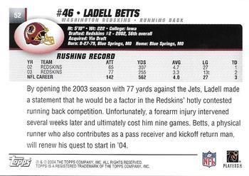 2004 Topps - Topps Collection #52 Ladell Betts Back