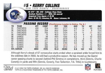 2004 Topps - Topps Collection #54 Kerry Collins Back