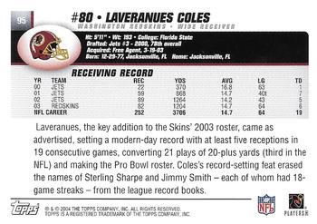 2004 Topps - Topps Collection #95 Laveranues Coles Back