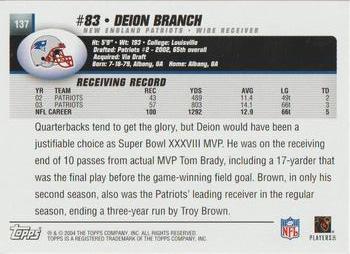 2004 Topps - Topps Collection #137 Deion Branch Back