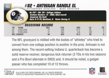 2004 Topps - Topps Collection #153 Antwaan Randle El Back