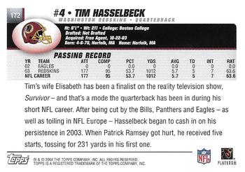 2004 Topps - Topps Collection #172 Tim Hasselbeck Back