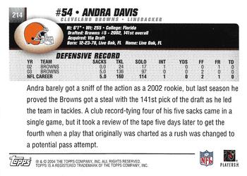 2004 Topps - Topps Collection #214 Andra Davis Back