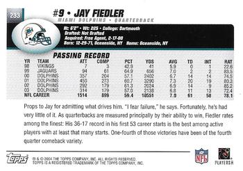 2004 Topps - Topps Collection #233 Jay Fiedler Back