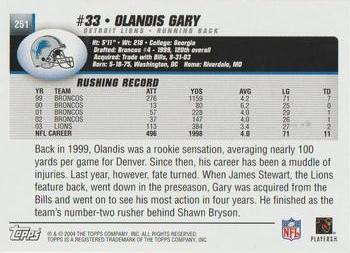 2004 Topps - Topps Collection #251 Olandis Gary Back