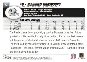 2004 Topps 1st Edition #94 Marques Tuiasosopo Back