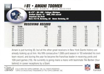2004 Topps 1st Edition #230 Amani Toomer Back