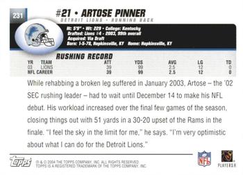 2004 Topps 1st Edition #231 Artose Pinner Back