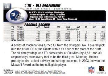 2004 Topps 1st Edition #350 Eli Manning Back