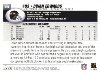 2004 Topps 1st Edition #358 Dwan Edwards Back