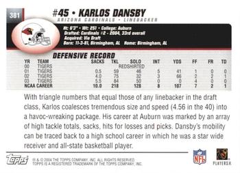 2004 Topps 1st Edition #381 Karlos Dansby Back