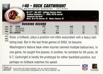 2004 Topps - Gold #74 Rock Cartwright Back