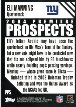 2004 Topps - Premiere Prospects #PP5 Eli Manning Back