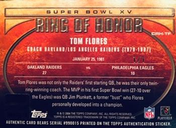 2004 Topps - Ring of Honor: Coaches' Cuts #CRH-TF Tom Flores Back