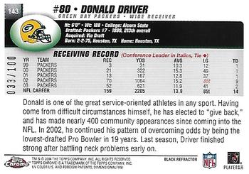 2004 Topps Chrome - Black Refractors #143 Donald Driver Back