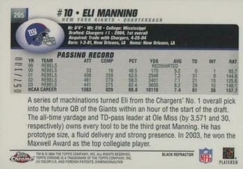 2004 Topps Chrome - Black Refractors #205 Eli Manning Back