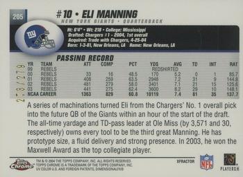 2004 Topps Chrome - Gold Xfractors #205 Eli Manning Back