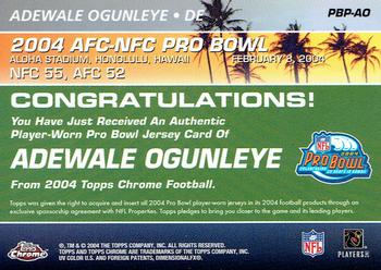 2004 Topps Chrome - Pro Bowl Jerseys #PBP-AO Adewale Ogunleye Back