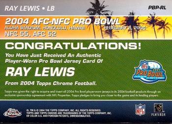 2004 Topps Chrome - Pro Bowl Jerseys #PBP-RL Ray Lewis Back