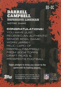 2004 Topps Draft Picks & Prospects - Big Dog Relics #BD-DC Darrell Campbell Back