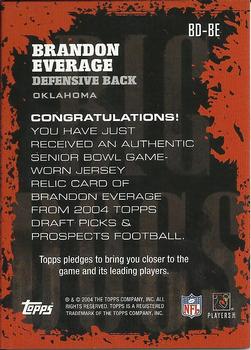 2004 Topps Draft Picks & Prospects - Big Dog Relics #BD-BE Brandon Everage Back