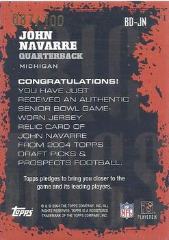 2004 Topps Draft Picks & Prospects - Big Dog Relics Silver #BD-JN John Navarre Back
