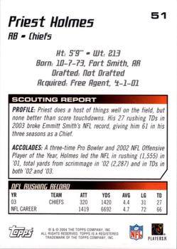 2004 Topps Draft Picks & Prospects - Chrome #51 Priest Holmes Back
