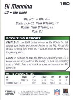 2004 Topps Draft Picks & Prospects - Chrome #150 Eli Manning Back