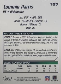 2004 Topps Draft Picks & Prospects - Chrome #157 Tommie Harris Back