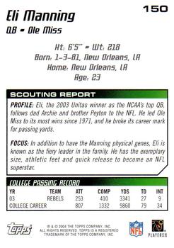 2004 Topps Draft Picks & Prospects - Gold Chrome #150 Eli Manning Back